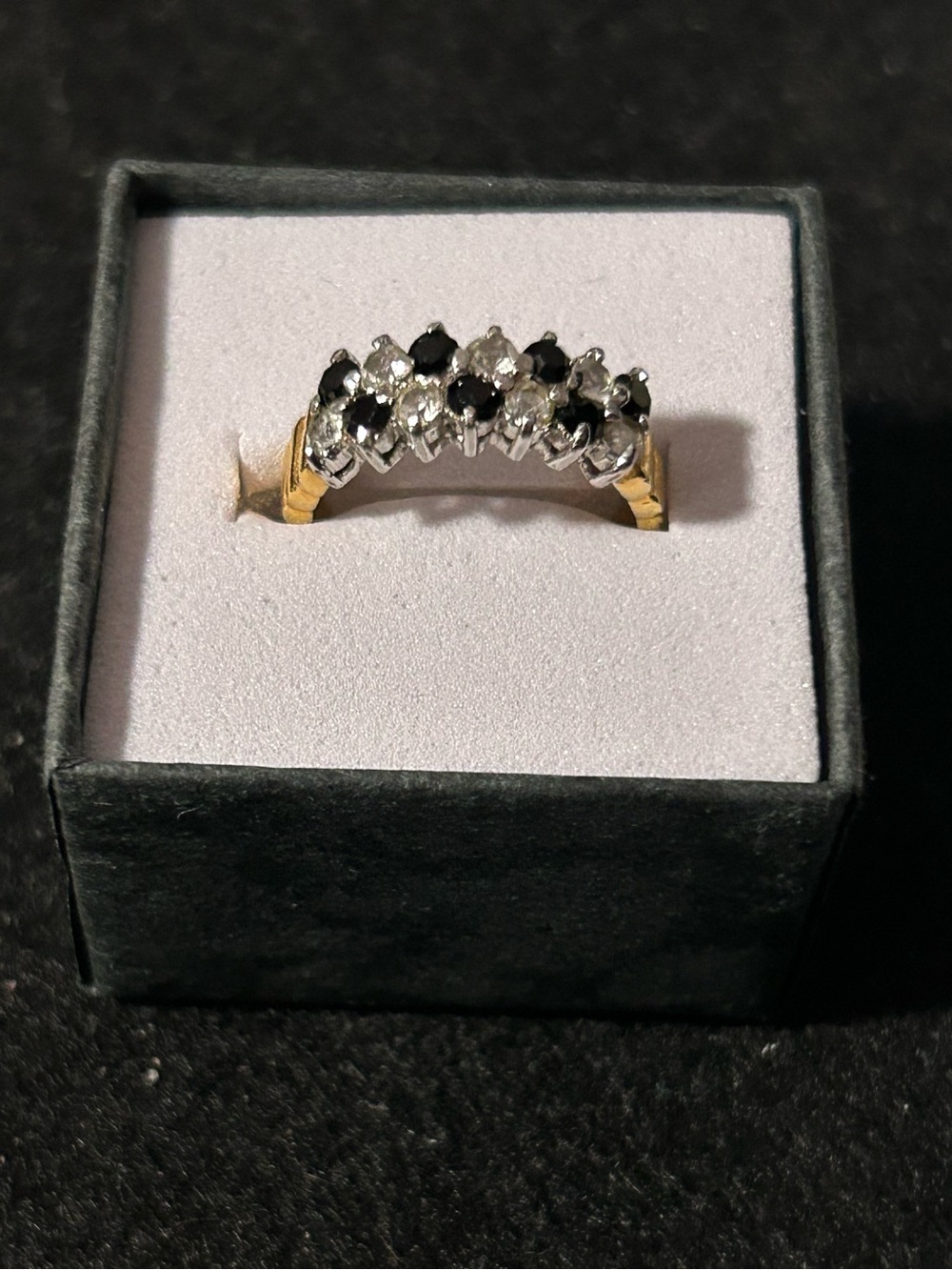 Vintage 18K GE Gold Plated Half Eternity Ring Faux Sapphire & Diamond Band